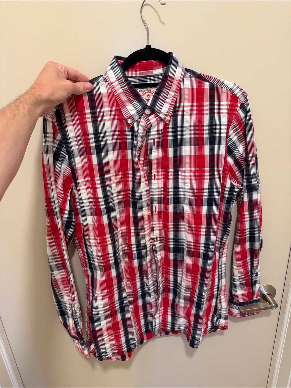 Brooks Bros Men's Red Fleece Red & Navy Plaid Button-Down Shirt